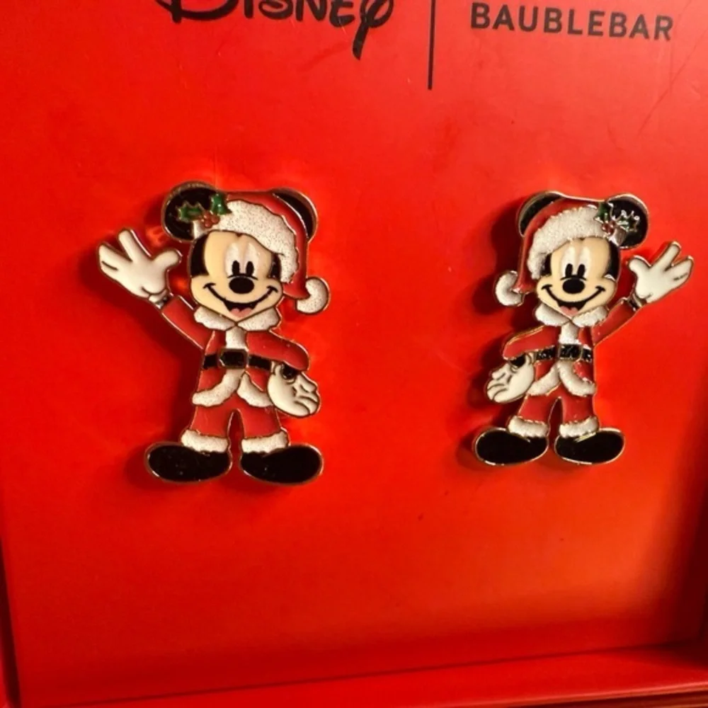 Disney x BaubleBar Mickey Mouse Santa Stud Earrings • Christmas • NWT